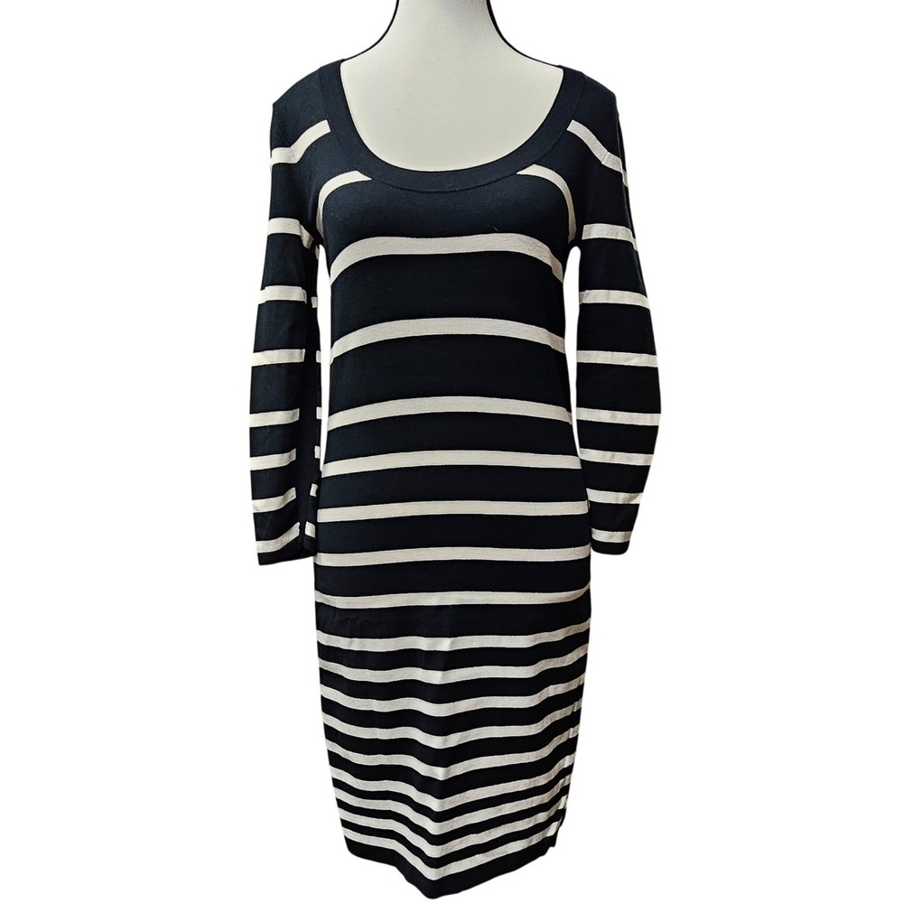 Rag & Bone Knit Dress Women XS Black White Bodycon Striped Long Sleeve Midi